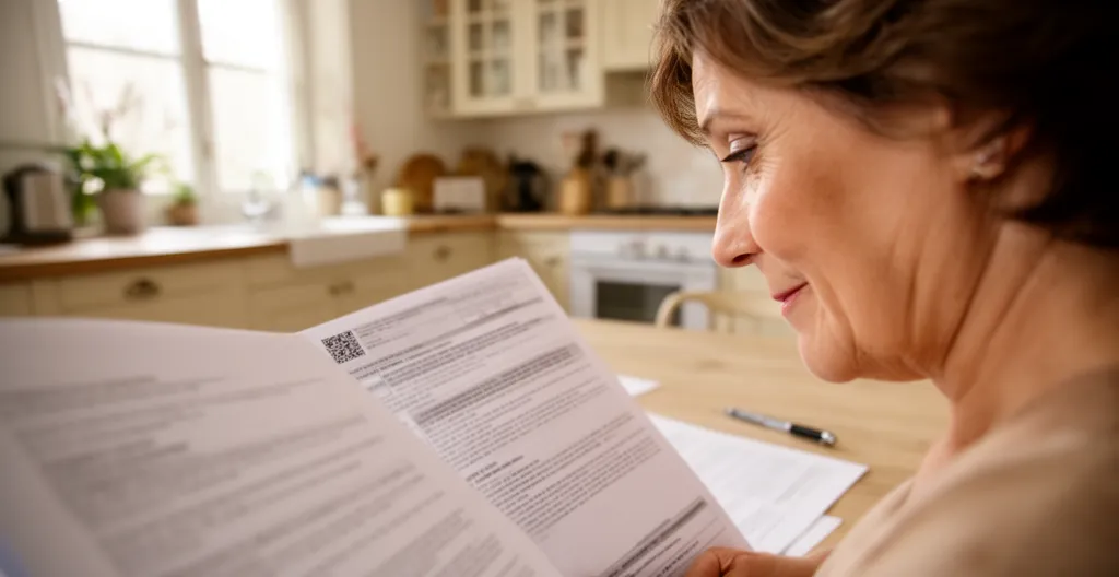 Personne consultant des documents administratifs pour dossier EHPAD à une table